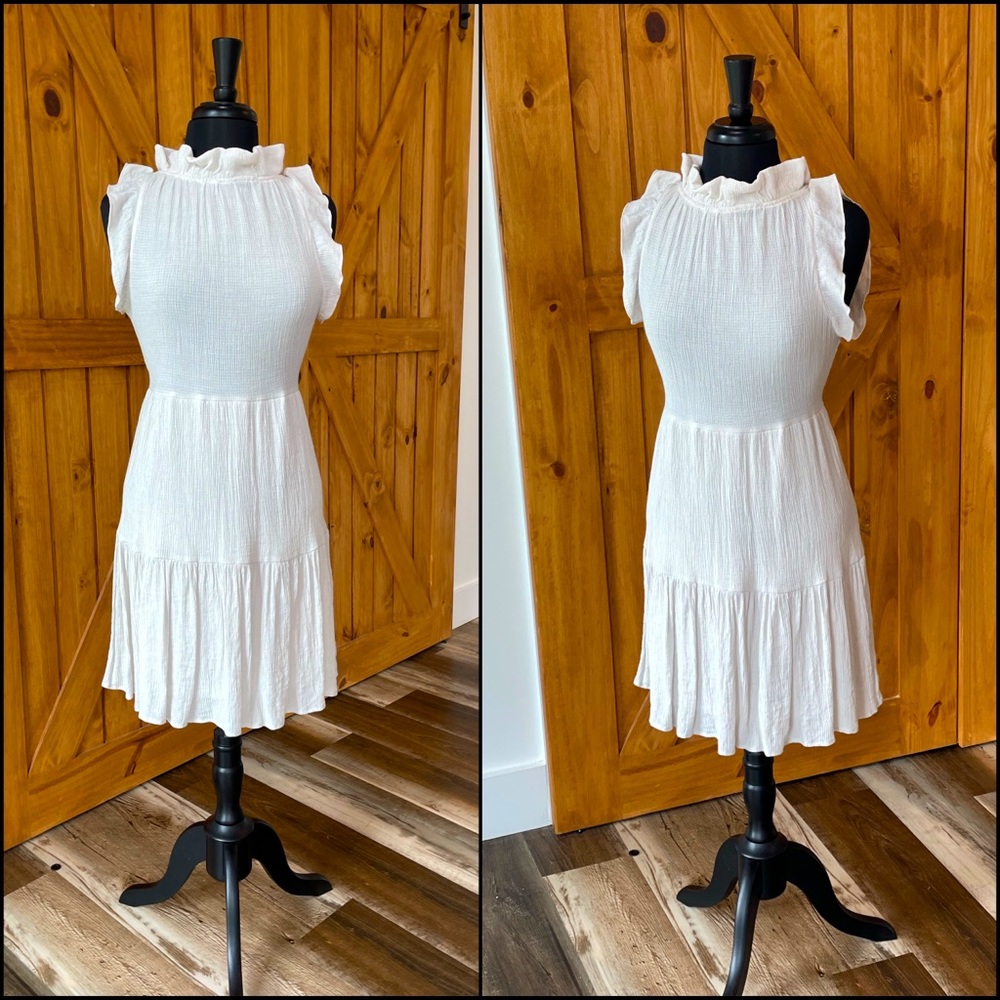 Cream linen like sun dress size L NWOT